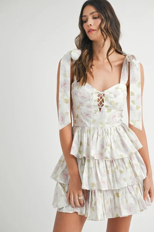 MABLE Floral Print Shoulder Tie Layered Mini Dress-Dresses-Trendsi-[option4]-[option5]-[option6]-[option7]-[option8]-Shop-Boutique-Clothing-for-Women-Online