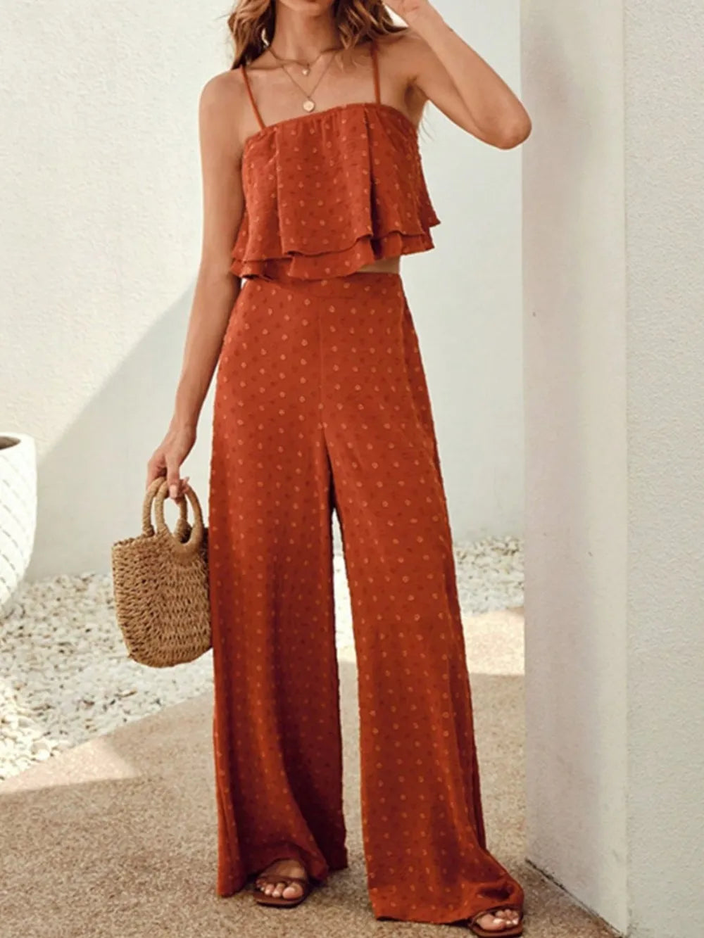 Swiss Dot Layered Cami and Pants Set-Trendsi-Orange-Red-S-[option4]-[option5]-[option6]-[option7]-[option8]-Shop-Boutique-Clothing-for-Women-Online