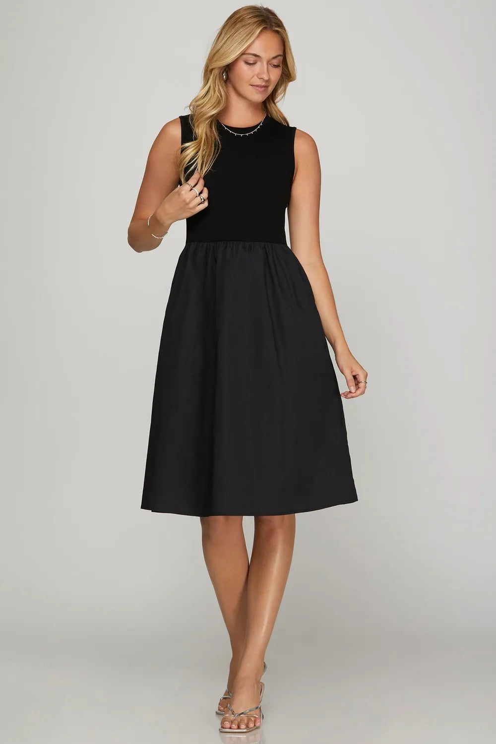 She + Sky Full Size Sleeveless Poplin Woven Midi Dress with Pockets-Dresses-Trendsi-Black-S-[option4]-[option5]-[option6]-[option7]-[option8]-Shop-Boutique-Clothing-for-Women-Online