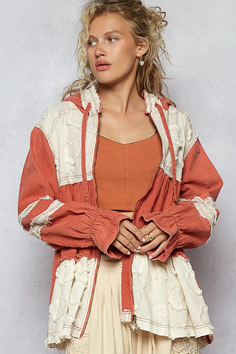 POL Raw Hem Color Block Hooded Jacket-Jacket-Trendsi-[option4]-[option5]-[option6]-[option7]-[option8]-Shop-Boutique-Clothing-for-Women-Online