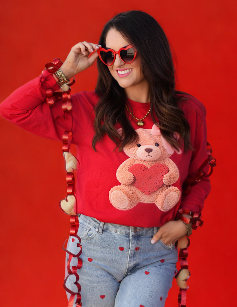 Red Heart Teddy Bear Tee / Long Sleeve-P&PD Wholesale-[option4]-[option5]-[option6]-[option7]-[option8]-Shop-Boutique-Clothing-for-Women-Online