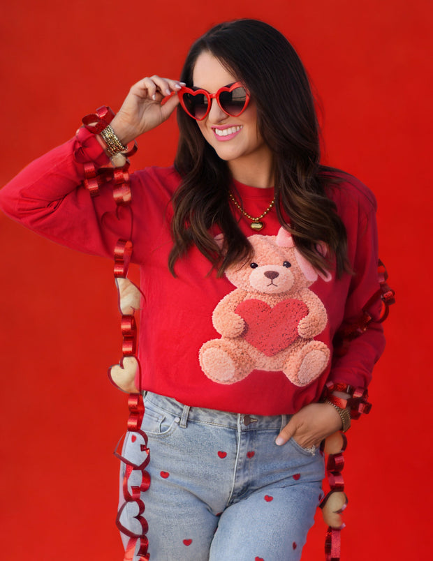 Red Heart Teddy Bear Tee / Long Sleeve-P&PD Wholesale-[option4]-[option5]-[option6]-[option7]-[option8]-Shop-Boutique-Clothing-for-Women-Online