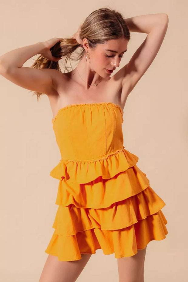 SO ME Strapless Ruffle Layered Game Day Cheer Up Dress-Dresses-Trendsi-[option4]-[option5]-[option6]-[option7]-[option8]-Shop-Boutique-Clothing-for-Women-Online
