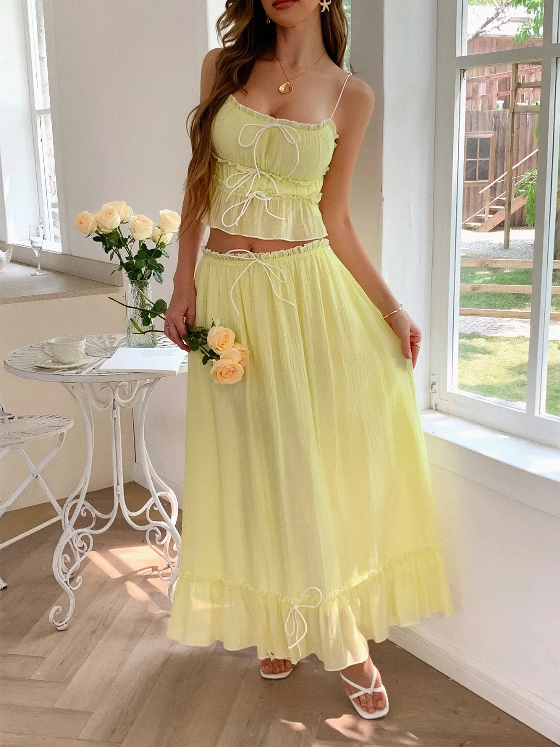 Frill Square Neck Cami and Skirt Set-outfit-Trendsi-Pastel Yellow-S-[option4]-[option5]-[option6]-[option7]-[option8]-Shop-Boutique-Clothing-for-Women-Online