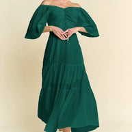Davi & Dani Swiss Dotted Ruched Ruffle Open Back Midi Dress-Dresses-Trendsi-Forest Green-S-[option4]-[option5]-[option6]-[option7]-[option8]-Shop-Boutique-Clothing-for-Women-Online