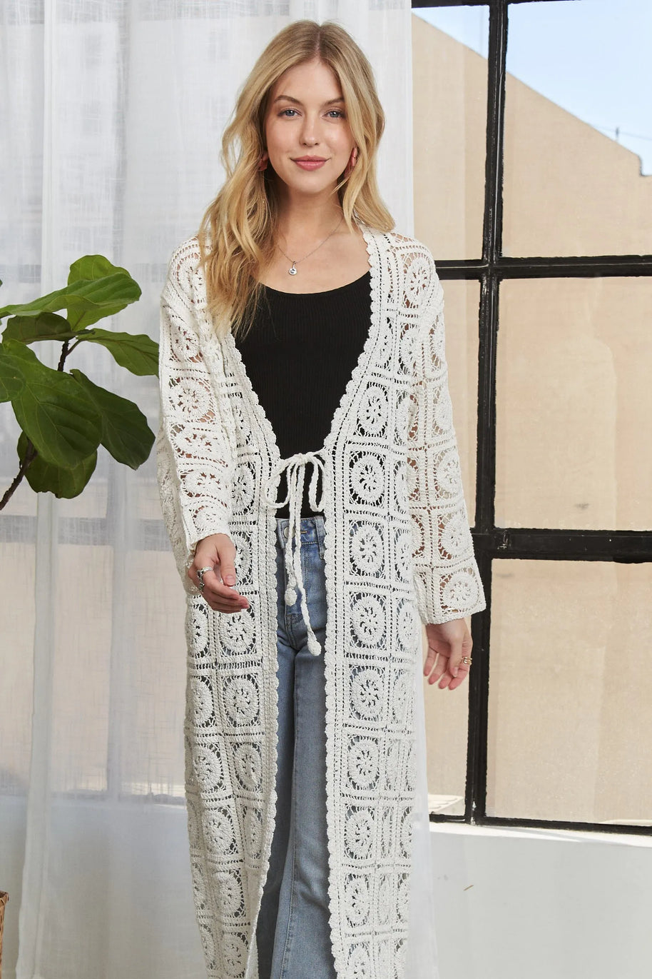 ADORA Long Sleeves Crochet Elastic Cardigan-Cardigans-Trendsi-IVORY-S-[option4]-[option5]-[option6]-[option7]-[option8]-Shop-Boutique-Clothing-for-Women-Online