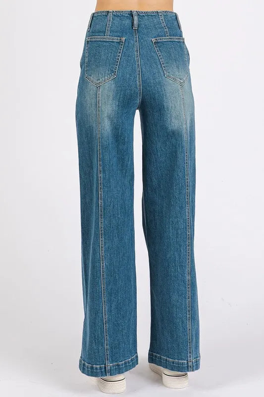 Mittoshop Medium Wash Seam Detail Wide Leg Denim Jeans-Jeans-Trendsi-[option4]-[option5]-[option6]-[option7]-[option8]-Shop-Boutique-Clothing-for-Women-Online