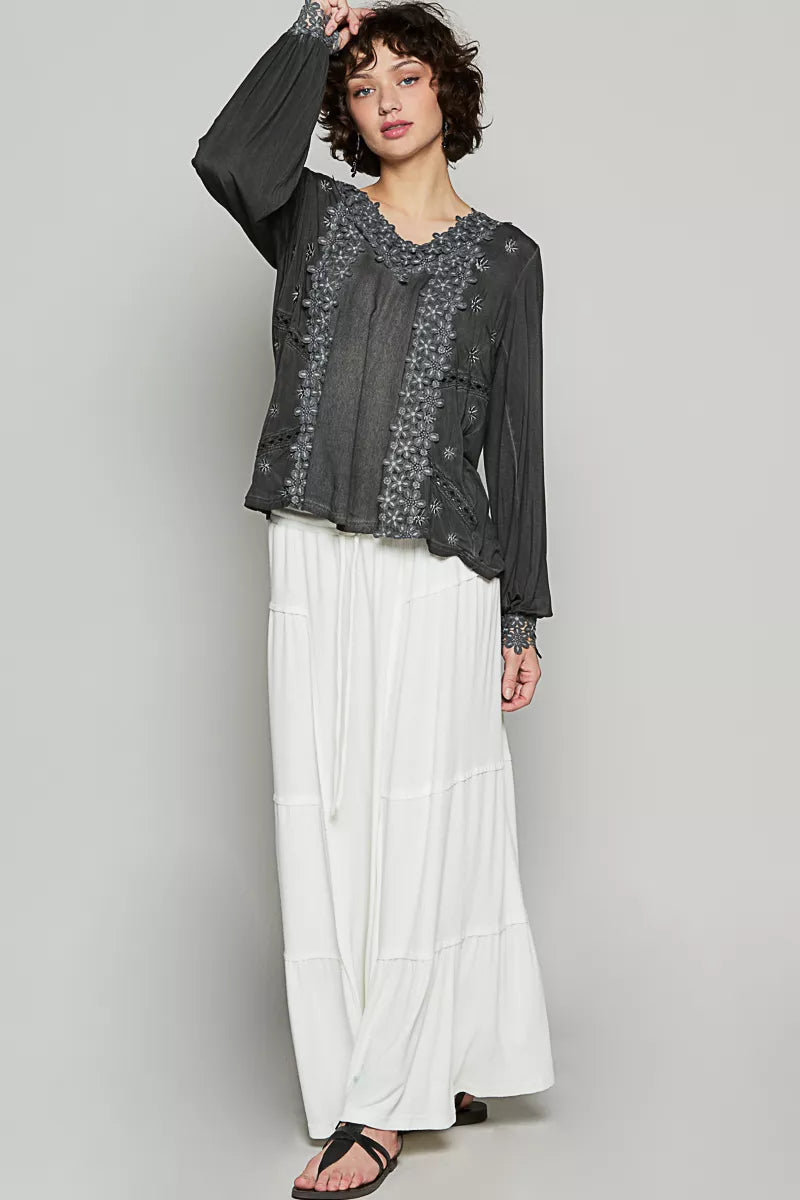 POL Floral Embroidery Woven Top with Lace Trim-Blouses-Trendsi-[option4]-[option5]-[option6]-[option7]-[option8]-Shop-Boutique-Clothing-for-Women-Online