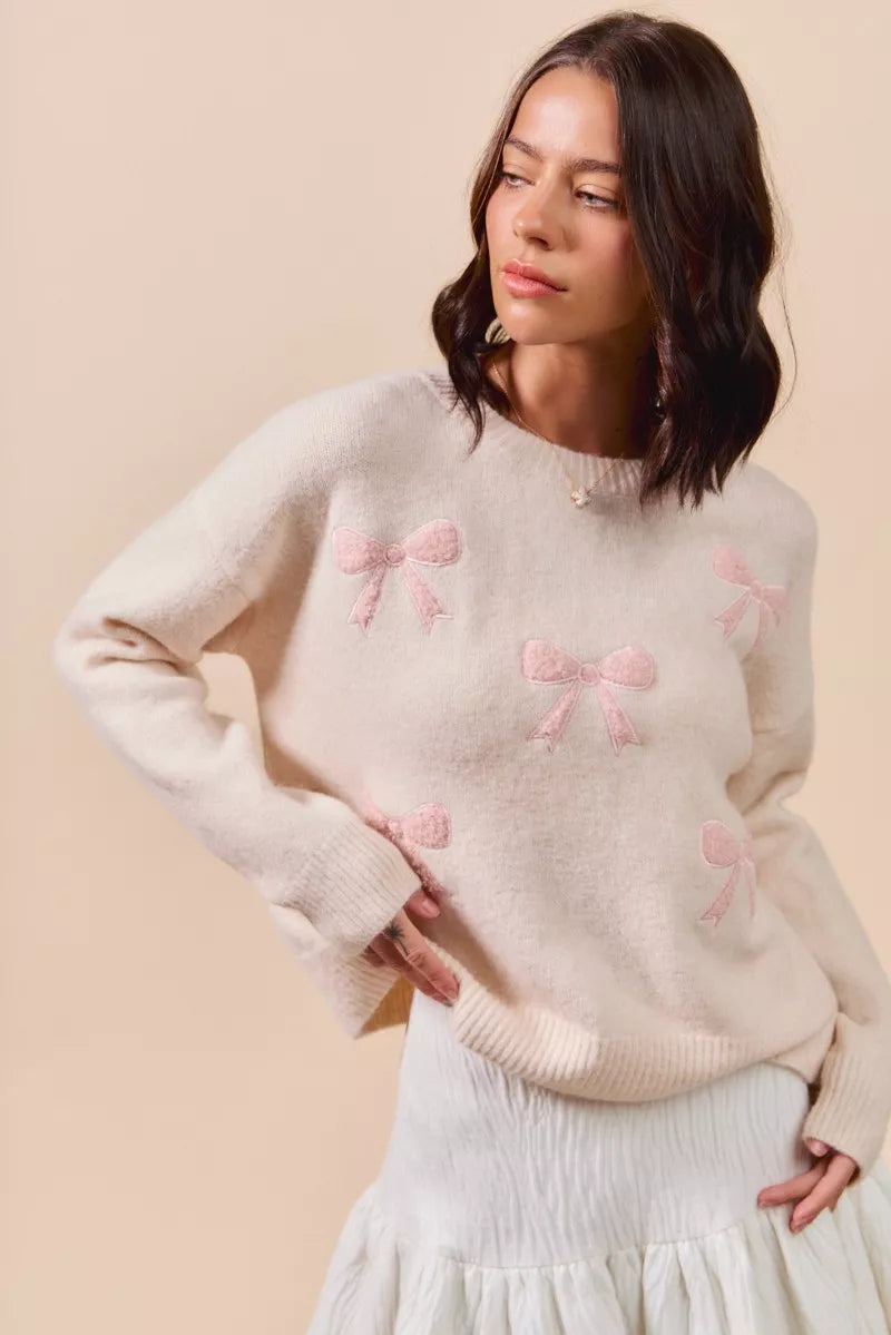 SO ME Embroidered Ribbon Round Neck Sweater-Sweaters-Trendsi-[option4]-[option5]-[option6]-[option7]-[option8]-Shop-Boutique-Clothing-for-Women-Online