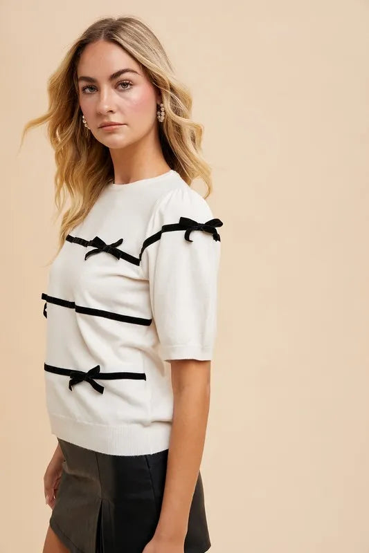 Annie Wear Striped Bow Round Neck Knit Top-knit top-Trendsi-[option4]-[option5]-[option6]-[option7]-[option8]-Shop-Boutique-Clothing-for-Women-Online