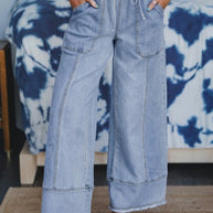 Denim Raw Hem Drawstring Wide Leg Pants-JUNIPER BLVD-Beau Blue-4-[option4]-[option5]-[option6]-[option7]-[option8]-Shop-Boutique-Clothing-for-Women-Online