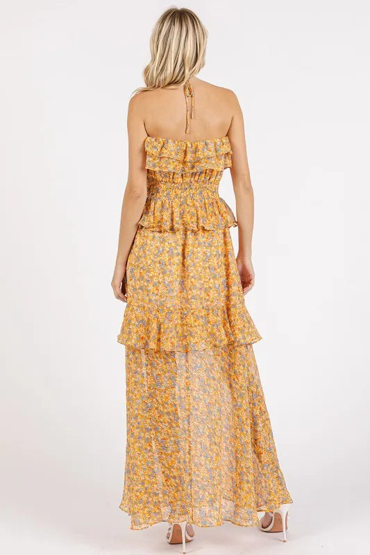 Mittoshop Ruffled Smocked Floral Halter Neck Maxi Dress-Dresses-Trendsi-[option4]-[option5]-[option6]-[option7]-[option8]-Shop-Boutique-Clothing-for-Women-Online