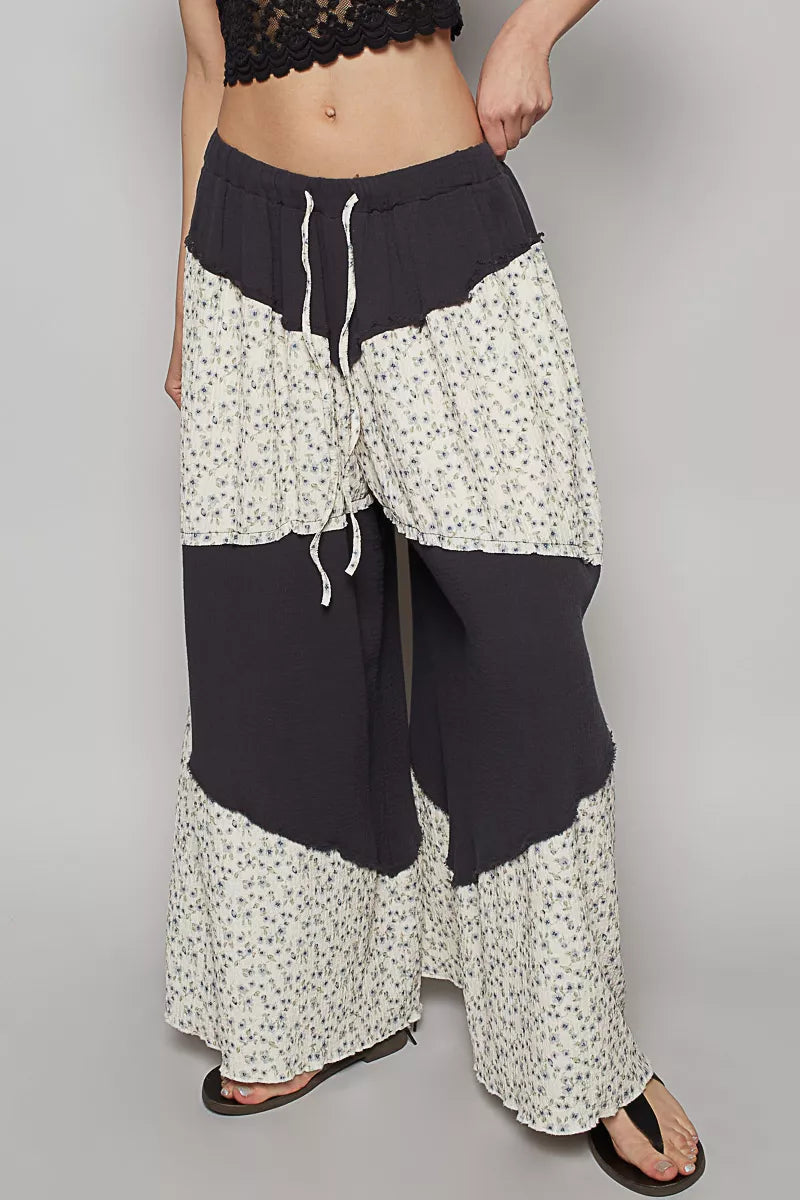 POL Contrast Floral Drawstring Wide Leg Pants-Pants-Trendsi-CHARCOAL-S-[option4]-[option5]-[option6]-[option7]-[option8]-Shop-Boutique-Clothing-for-Women-Online