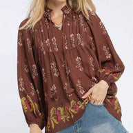 Umgee Floral Boho Peasant Blouse-Blouses-Trendsi-ROSEWOOD-S-[option4]-[option5]-[option6]-[option7]-[option8]-Shop-Boutique-Clothing-for-Women-Online