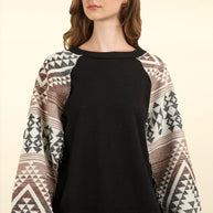 VERY J Printed Long Sleeve Round Neck Knit Top-Blouses-Trendsi-Black-S-[option4]-[option5]-[option6]-[option7]-[option8]-Shop-Boutique-Clothing-for-Women-Online