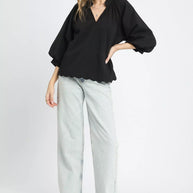 Umgee Full Size Textured Notched Balloon Sleeve Blouse-Blouses-Trendsi-[option4]-[option5]-[option6]-[option7]-[option8]-Shop-Boutique-Clothing-for-Women-Online