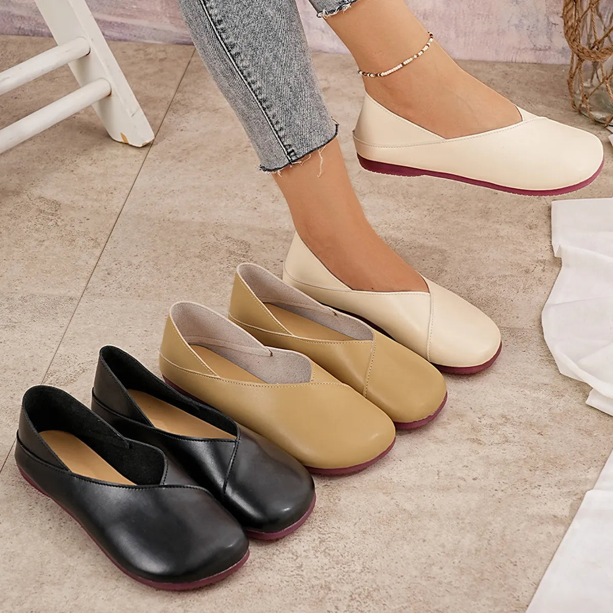 Round Toe Flats Slip-Ons-135 Flats-Trendsi-[option4]-[option5]-[option6]-[option7]-[option8]-Shop-Boutique-Clothing-for-Women-Online