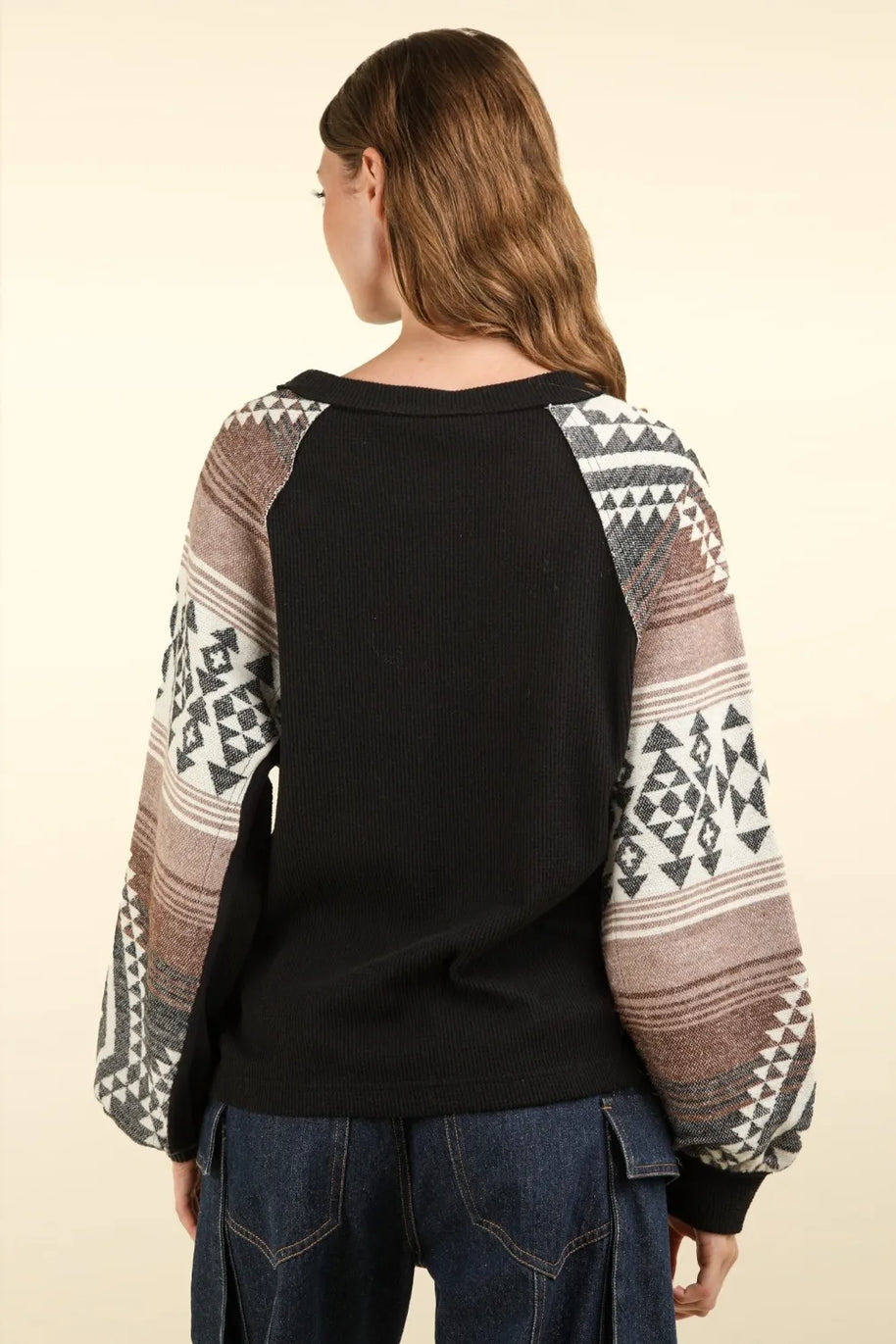 VERY J Printed Long Sleeve Round Neck Knit Top-Blouses-Trendsi-[option4]-[option5]-[option6]-[option7]-[option8]-Shop-Boutique-Clothing-for-Women-Online