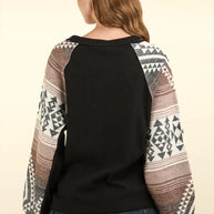 VERY J Printed Long Sleeve Round Neck Knit Top-Blouses-Trendsi-[option4]-[option5]-[option6]-[option7]-[option8]-Shop-Boutique-Clothing-for-Women-Online