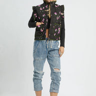 Umgee Ruffled Quilted Floral Snap Down Vest-Vest-Trendsi-[option4]-[option5]-[option6]-[option7]-[option8]-Shop-Boutique-Clothing-for-Women-Online
