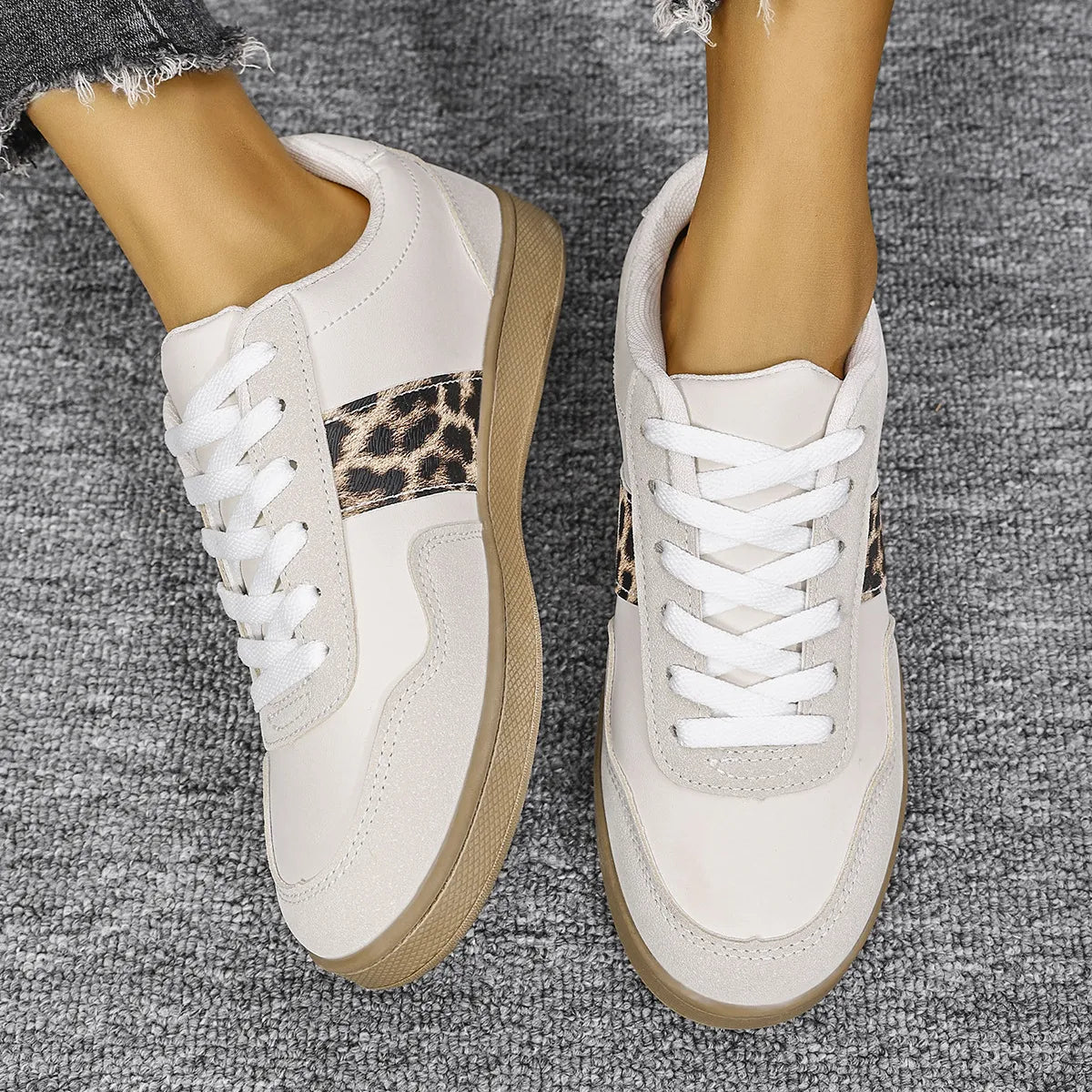 Leopard Lace Up Round Toe Sneakers-120 Sneakers-Trendsi-White-36(US5)-[option4]-[option5]-[option6]-[option7]-[option8]-Shop-Boutique-Clothing-for-Women-Online