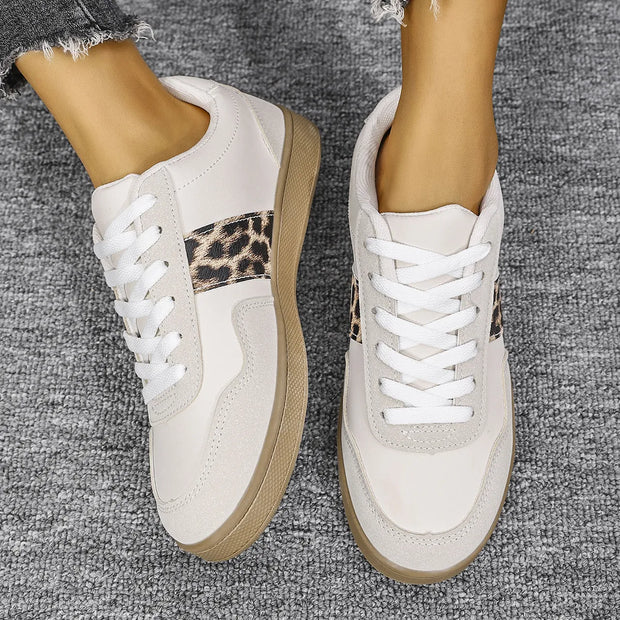 Leopard Lace Up Round Toe Sneakers-120 Sneakers-Trendsi-White-36(US5)-[option4]-[option5]-[option6]-[option7]-[option8]-Shop-Boutique-Clothing-for-Women-Online