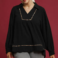 Linen Scallop Hem Blouse with Contrast Trim-Blouses-Trendsi-[option4]-[option5]-[option6]-[option7]-[option8]-Shop-Boutique-Clothing-for-Women-Online