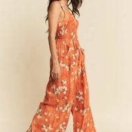 Davi & Dani Floral Ruffle Square Neck Smocking Bodice Jumpsuit-Jumpsuits & Rompers-Trendsi-[option4]-[option5]-[option6]-[option7]-[option8]-Shop-Boutique-Clothing-for-Women-Online