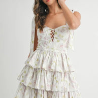 MABLE Floral Print Shoulder Tie Layered Mini Dress-Dresses-Trendsi-Off White-S-[option4]-[option5]-[option6]-[option7]-[option8]-Shop-Boutique-Clothing-for-Women-Online