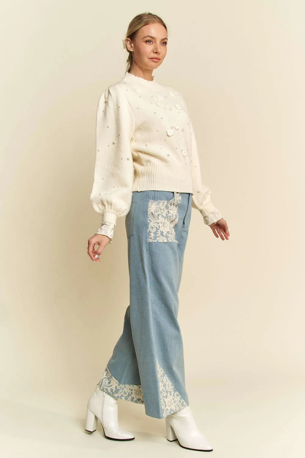 Davi & Dani Lace Applique Wide Leg Jeans-Jeans-Trendsi-[option4]-[option5]-[option6]-[option7]-[option8]-Shop-Boutique-Clothing-for-Women-Online
