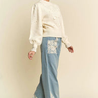 Davi & Dani Lace Applique Wide Leg Jeans-Jeans-Trendsi-[option4]-[option5]-[option6]-[option7]-[option8]-Shop-Boutique-Clothing-for-Women-Online