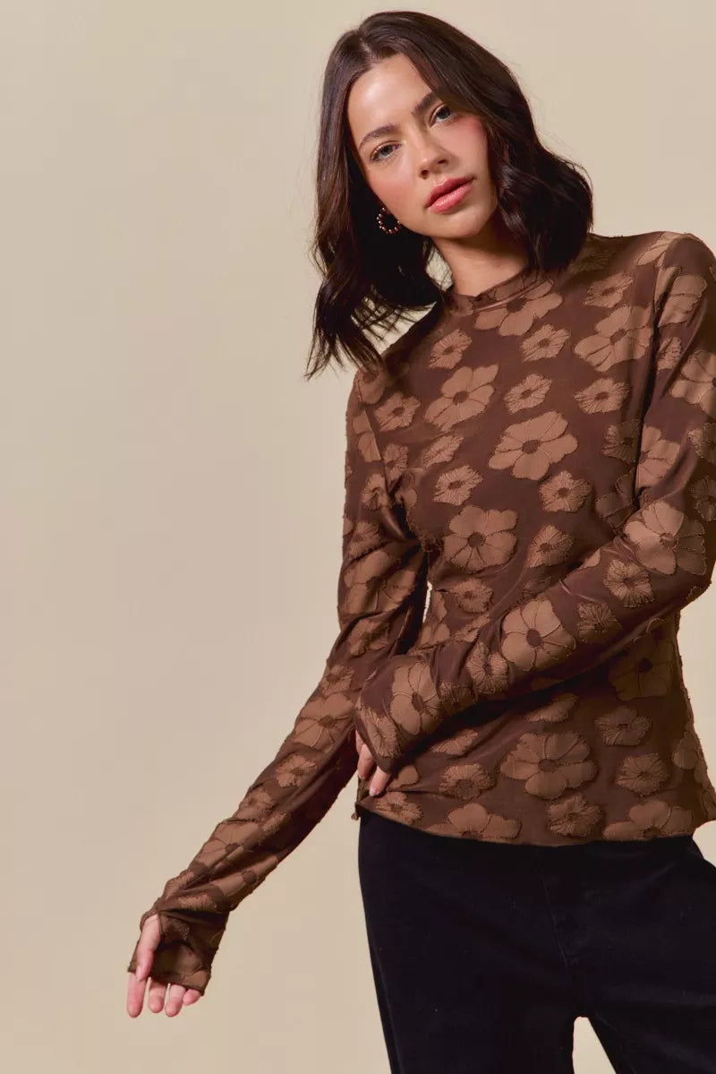 SO ME Stretched Jacquard Casual Tops with Thumb Opening-Blouses-Trendsi-[option4]-[option5]-[option6]-[option7]-[option8]-Shop-Boutique-Clothing-for-Women-Online