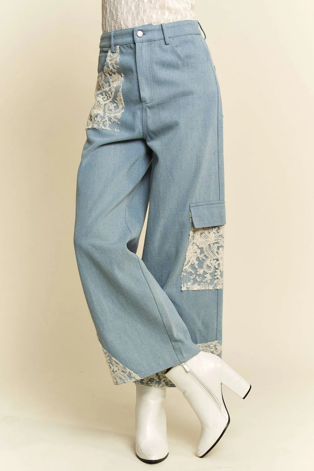 Davi & Dani Lace Applique Wide Leg Jeans-Jeans-Trendsi-[option4]-[option5]-[option6]-[option7]-[option8]-Shop-Boutique-Clothing-for-Women-Online