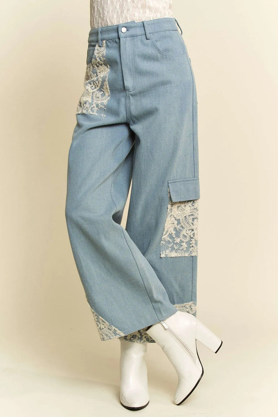 Davi & Dani Lace Applique Wide Leg Jeans-Jeans-Trendsi-[option4]-[option5]-[option6]-[option7]-[option8]-Shop-Boutique-Clothing-for-Women-Online