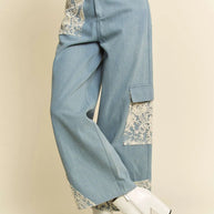 Davi & Dani Lace Applique Wide Leg Jeans-Jeans-Trendsi-[option4]-[option5]-[option6]-[option7]-[option8]-Shop-Boutique-Clothing-for-Women-Online