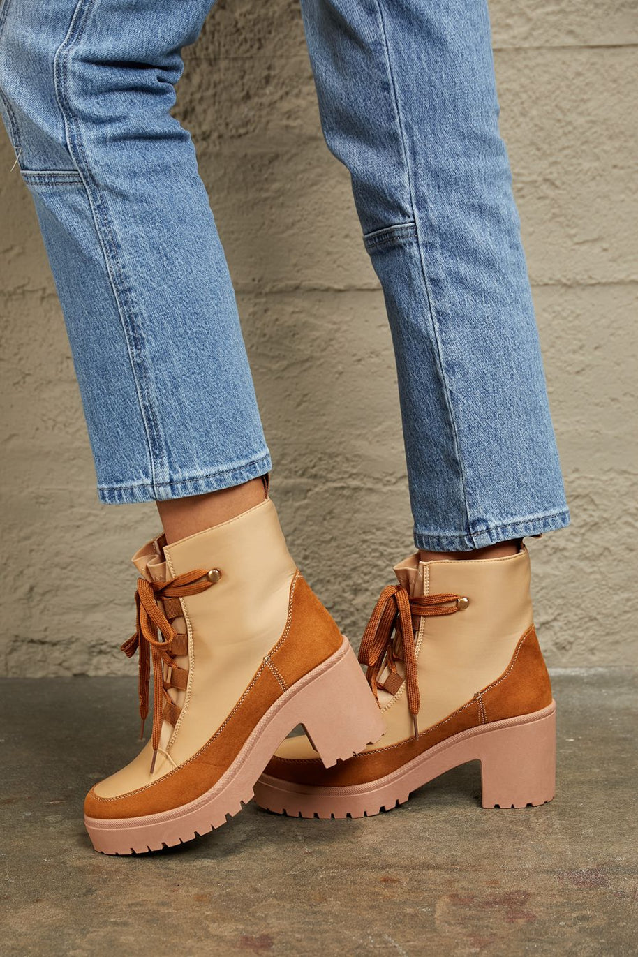 East Lion Corp Lace Up Lug Booties-Boots-Trendsi-[option4]-[option5]-[option6]-[option7]-[option8]-Shop-Boutique-Clothing-for-Women-Online