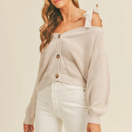 MABLE Off Shoulder Self Tie Strap Button Down Sweater-Sweaters-Trendsi-Dusty Lavender-S-[option4]-[option5]-[option6]-[option7]-[option8]-Shop-Boutique-Clothing-for-Women-Online