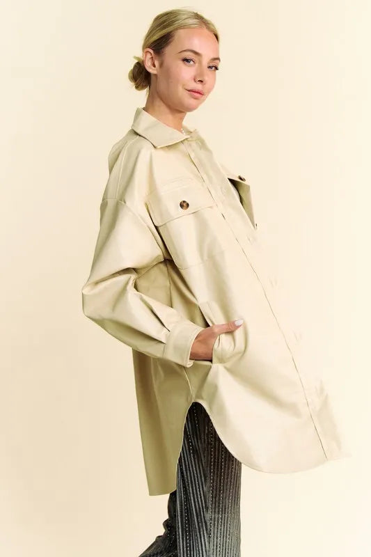 Davi & Dani Faux Leather Button Up Jacket with Chest Pockets-Jackets-Trendsi-[option4]-[option5]-[option6]-[option7]-[option8]-Shop-Boutique-Clothing-for-Women-Online