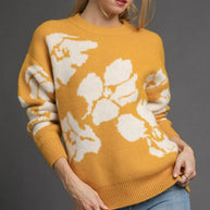 Umgee Floral Long Sleeve Sweater-Sweaters-Trendsi-MUSTARD / CREAM-S-[option4]-[option5]-[option6]-[option7]-[option8]-Shop-Boutique-Clothing-for-Women-Online