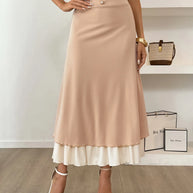 Layered Midi Skirt with Contrast Hem Detail-Skirts-Trendsi-Khaki-S-[option4]-[option5]-[option6]-[option7]-[option8]-Shop-Boutique-Clothing-for-Women-Online