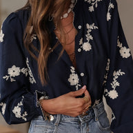 Flower Button Up Long Sleeve Shirt-Tops-Trendsi-Blue-S-[option4]-[option5]-[option6]-[option7]-[option8]-Shop-Boutique-Clothing-for-Women-Online
