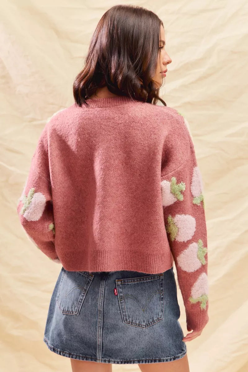SO ME Strawberry Fruit All Over Button Sweater Cardigan-Cardigan-Trendsi-[option4]-[option5]-[option6]-[option7]-[option8]-Shop-Boutique-Clothing-for-Women-Online