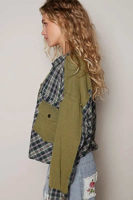 POL Plaid Button Down Shirt with Chest Pockets-Blouses-Trendsi-[option4]-[option5]-[option6]-[option7]-[option8]-Shop-Boutique-Clothing-for-Women-Online