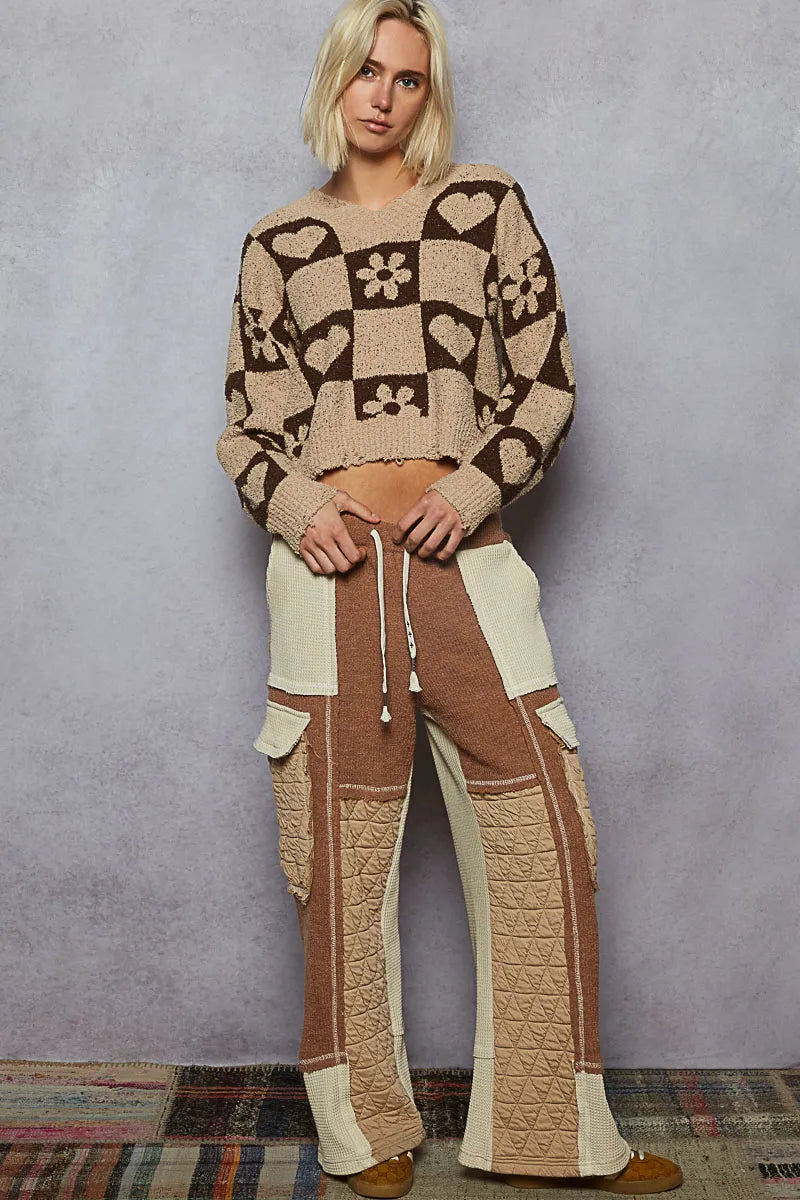 POL V-Neck Heart Pattern Checkered Sweater-Sweaters-Trendsi-[option4]-[option5]-[option6]-[option7]-[option8]-Shop-Boutique-Clothing-for-Women-Online