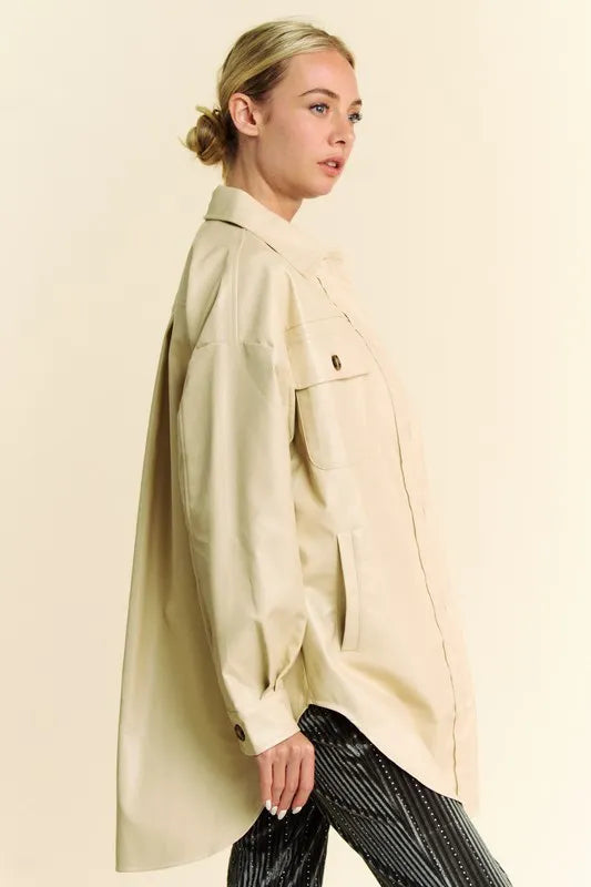 Davi & Dani Faux Leather Button Up Jacket with Chest Pockets-Jackets-Trendsi-[option4]-[option5]-[option6]-[option7]-[option8]-Shop-Boutique-Clothing-for-Women-Online