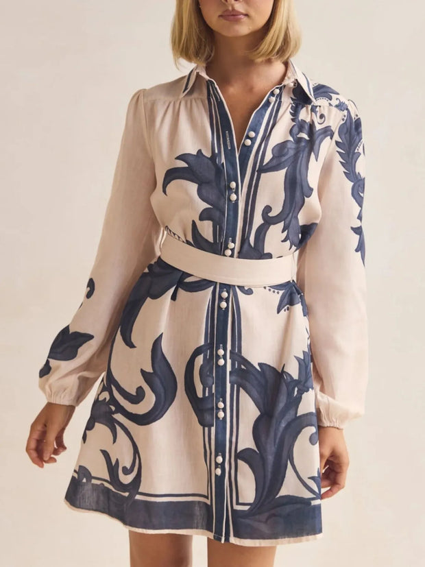 Printed Long Sleeve Shirt Dress-Dresses-Trendsi-Beige-S-[option4]-[option5]-[option6]-[option7]-[option8]-Shop-Boutique-Clothing-for-Women-Online