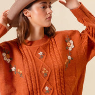 SO ME Embroidered Flower Cable Knitted Sweater-Sweaters-Trendsi-[option4]-[option5]-[option6]-[option7]-[option8]-Shop-Boutique-Clothing-for-Women-Online