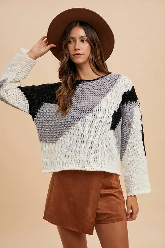 Annie Wear Color Block Drop Shoulder Sweater-Sweaters-Trendsi-Black Combo-S-[option4]-[option5]-[option6]-[option7]-[option8]-Shop-Boutique-Clothing-for-Women-Online