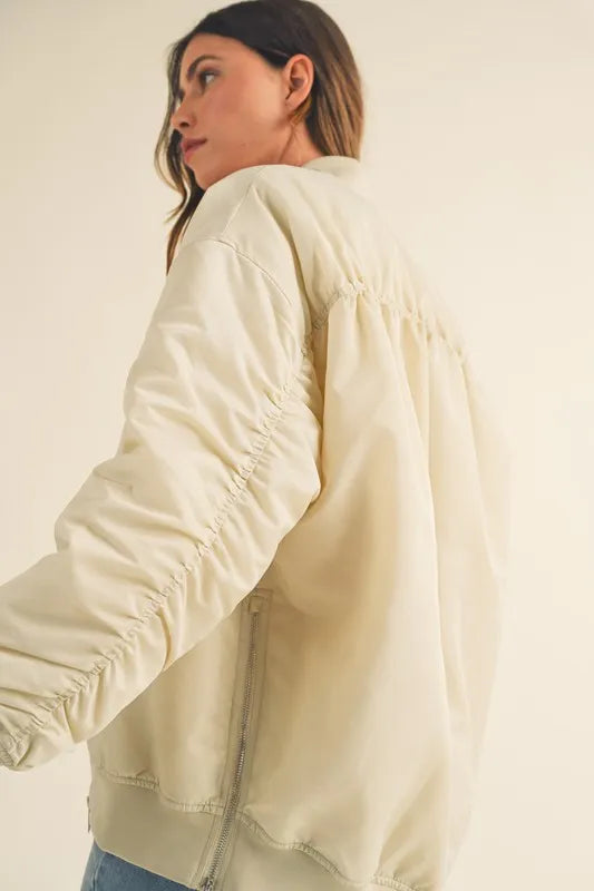 MABLE Back Ruched Utiltiy Bomber Jacket-Jackets-Trendsi-[option4]-[option5]-[option6]-[option7]-[option8]-Shop-Boutique-Clothing-for-Women-Online