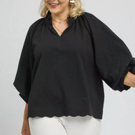 Umgee Full Size Textured Notched Balloon Sleeve Blouse-Blouses-Trendsi-[option4]-[option5]-[option6]-[option7]-[option8]-Shop-Boutique-Clothing-for-Women-Online